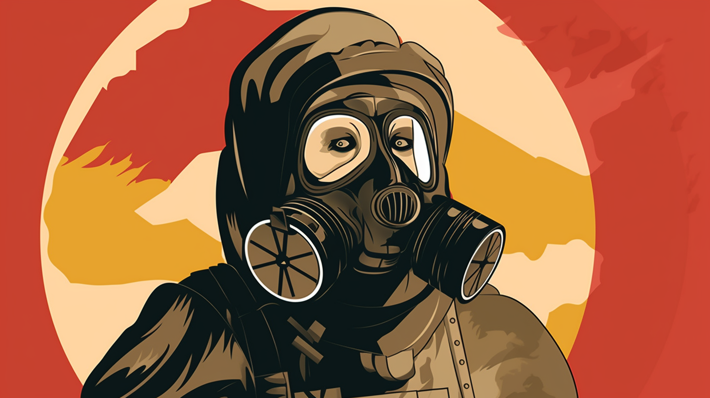Illustration of a soldier in bio weapon protective gear