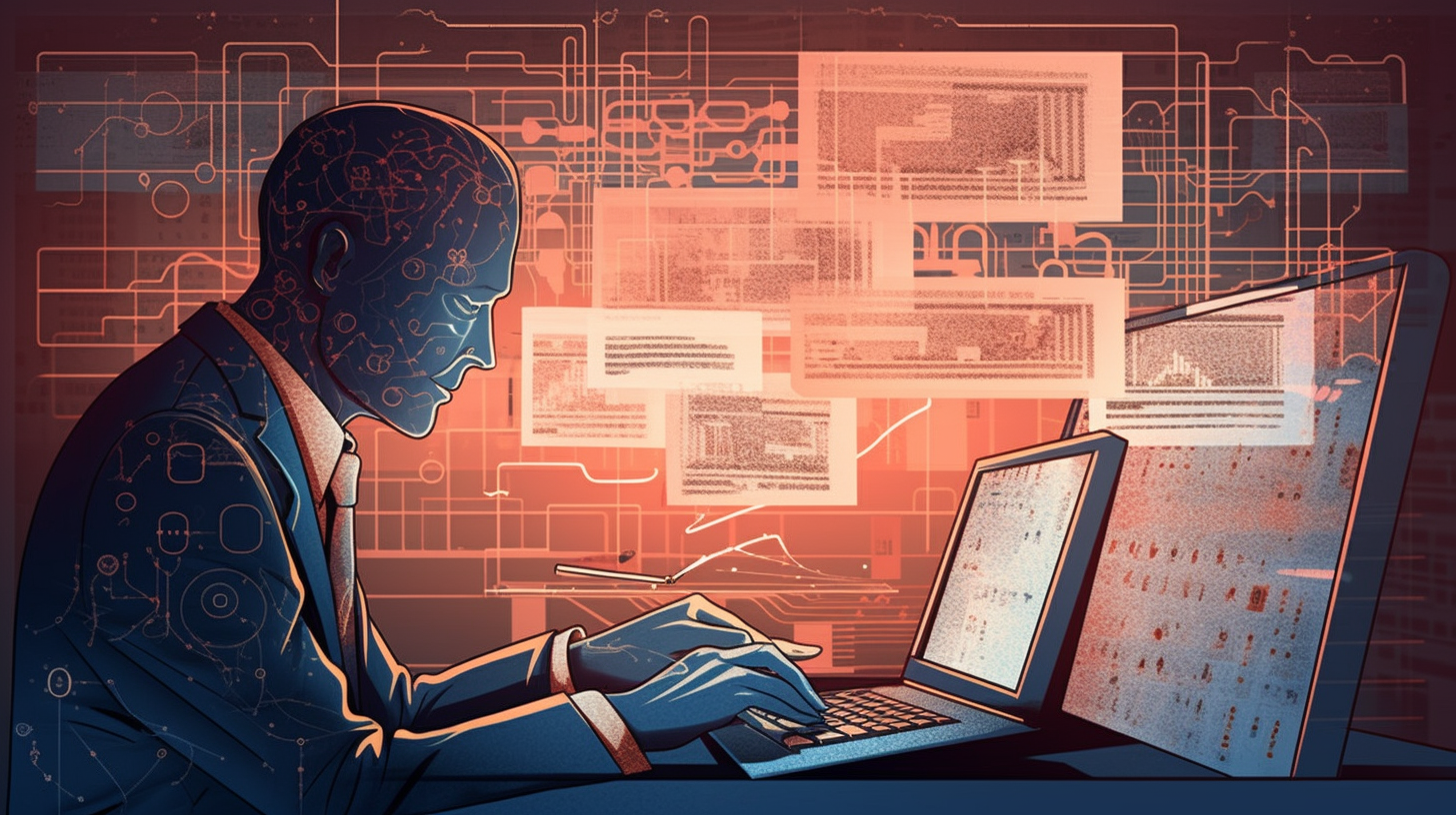 Illustration of an analyst working on a computer