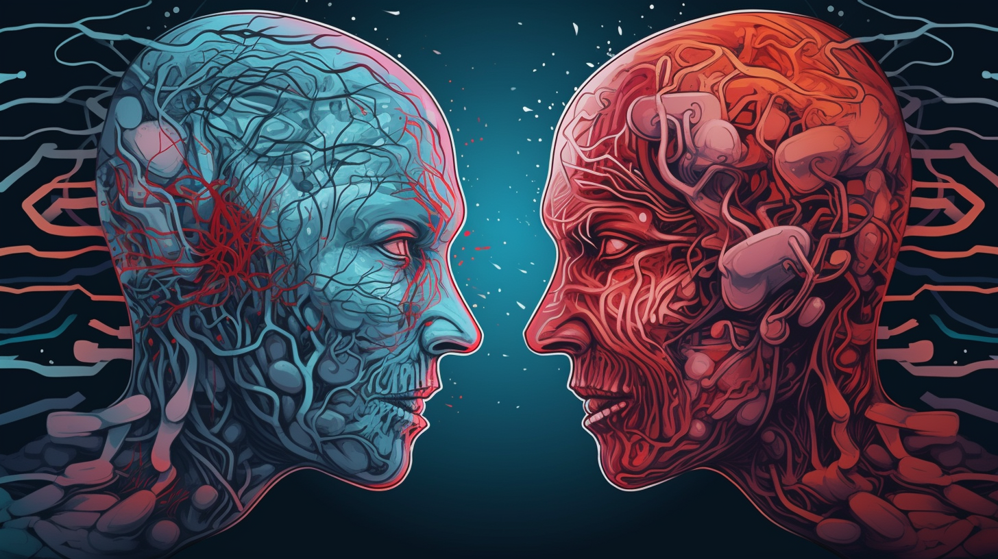 Two heads representing opposing forces