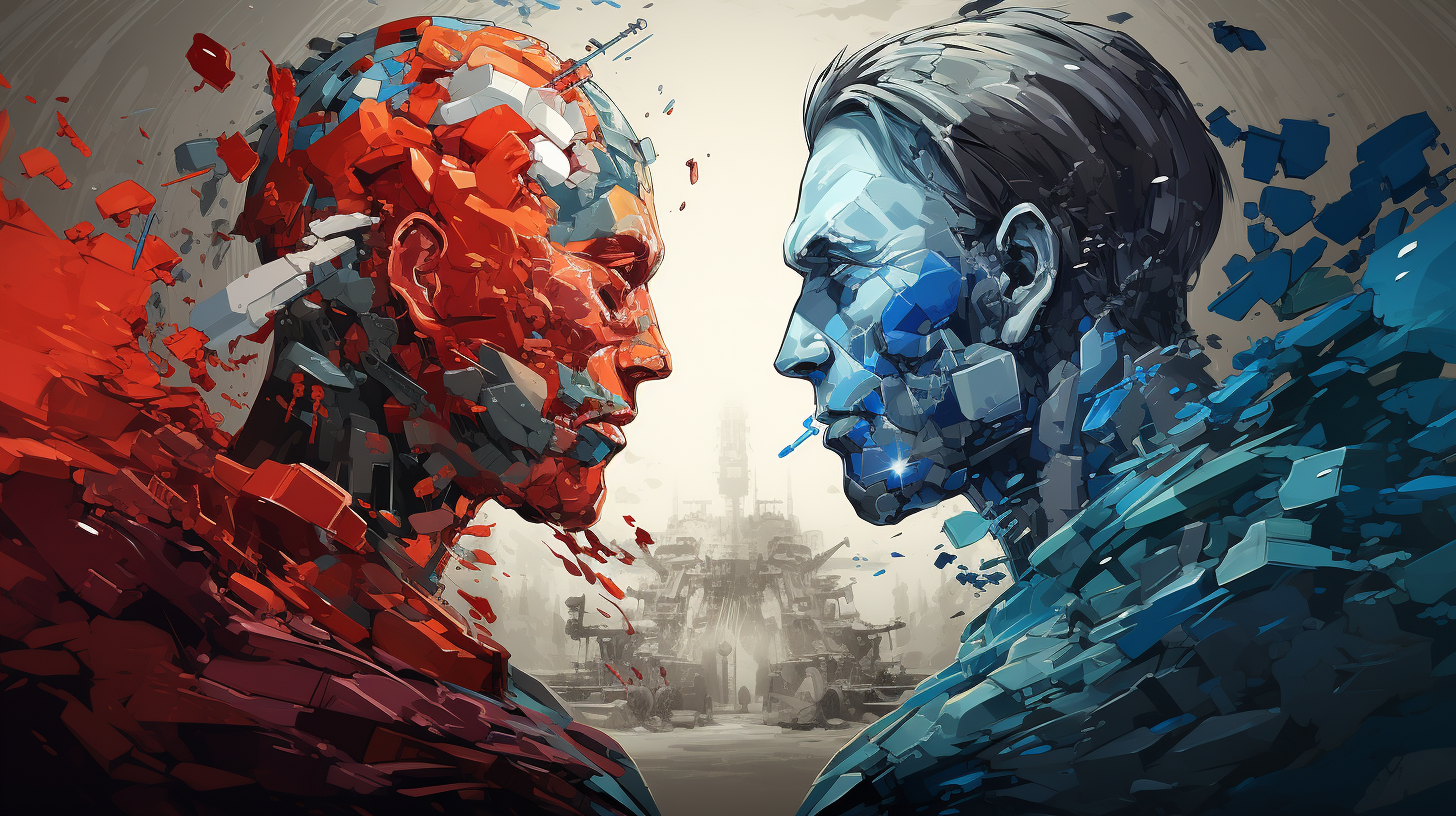 Two illustrated figures face off in competition
