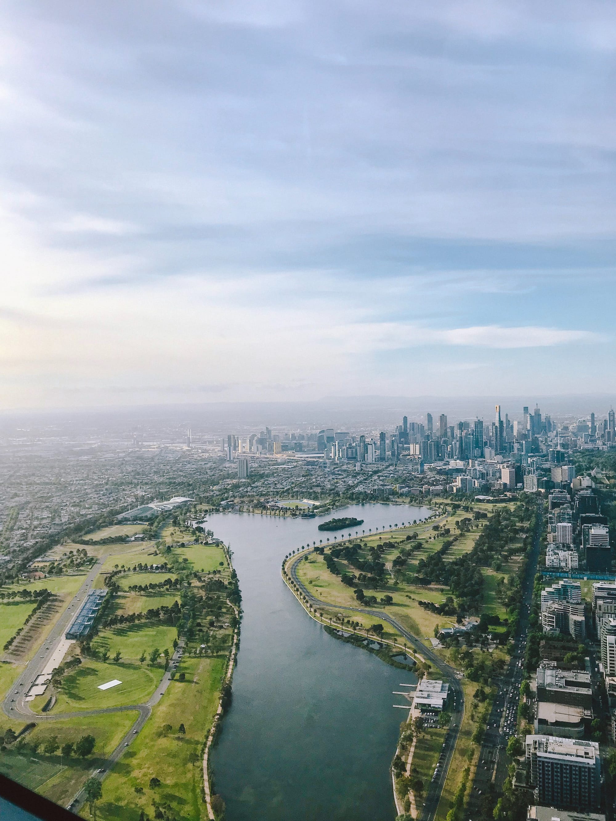 An aerial photograph of the CBD and surrounds in Melbourne, Australia.
