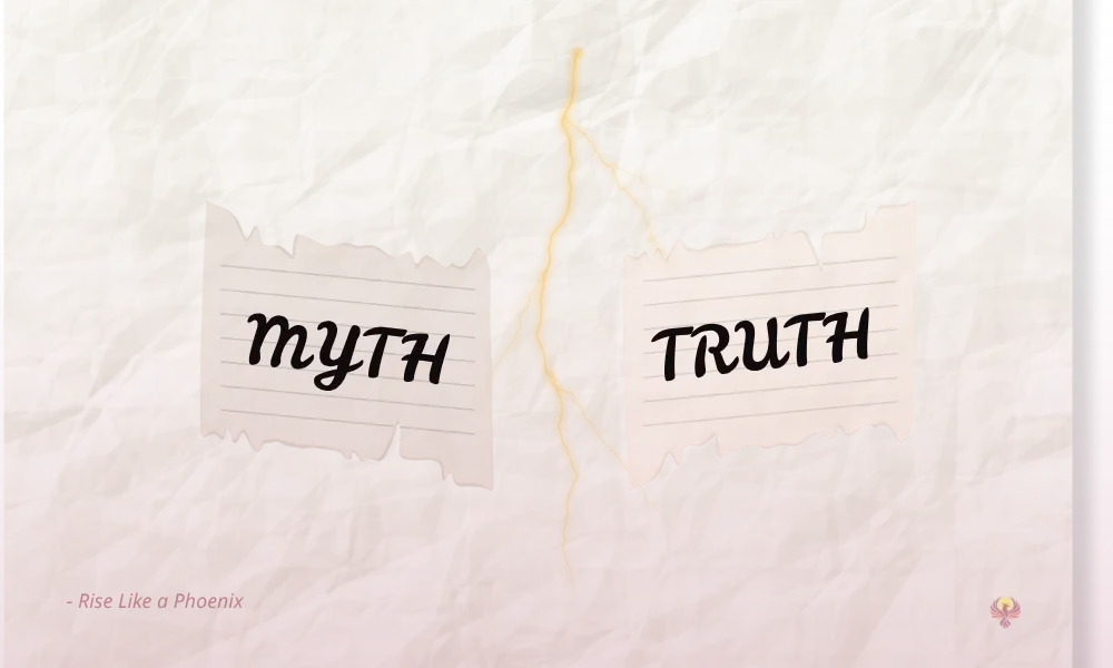Dispelling myths about karma illustrated with myth versus truth concept