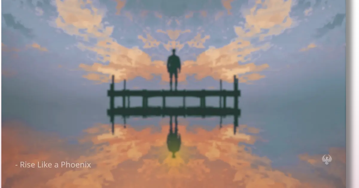 A human silhouette gazing into a glowing reflection, symbolizing awareness awakening through repeated patterns