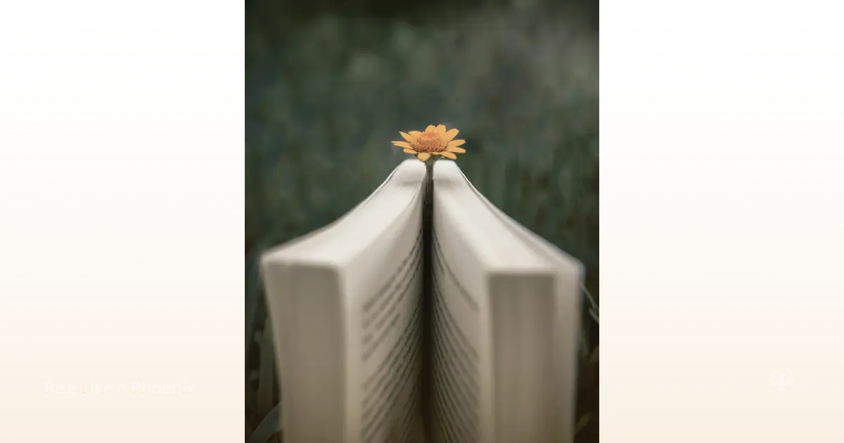 An open book with a flower between fields, symbolizing pause, and gradual movement through loss.