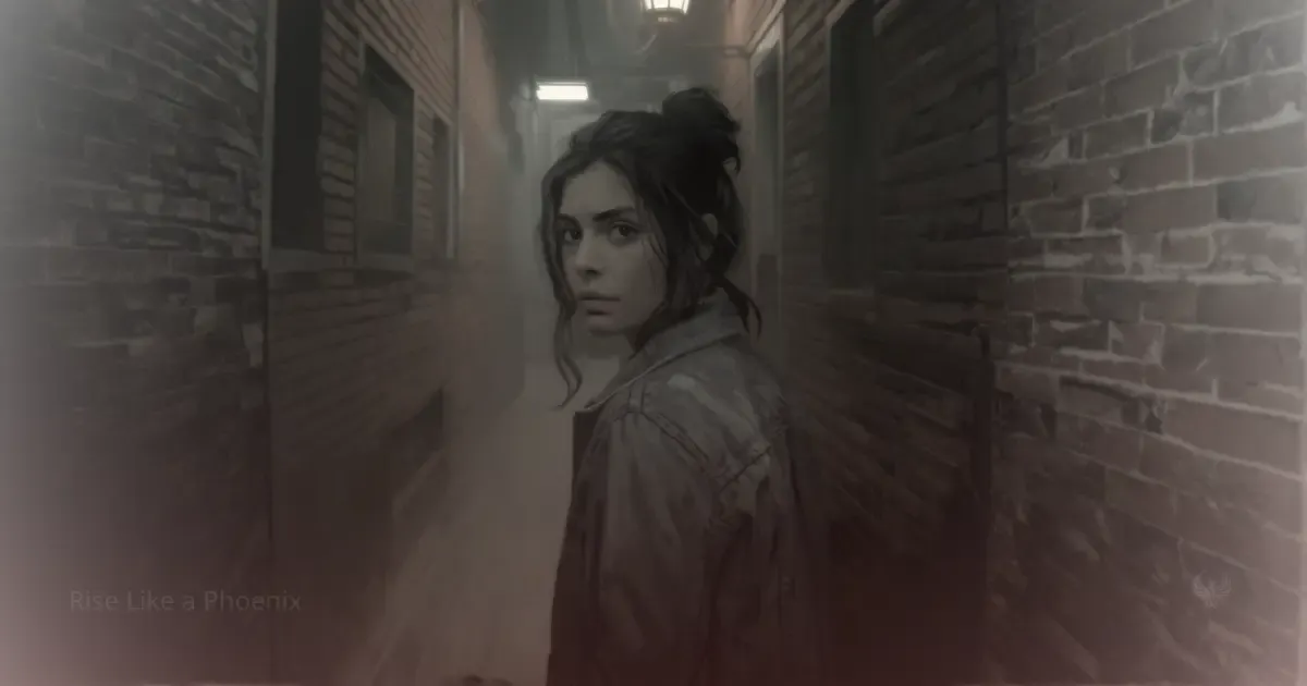 A person standing in a narrow alley, looking back over their shoulder with a quiet, uncertain expression, reflecting emotional intensity and attention during spiritual awakening.