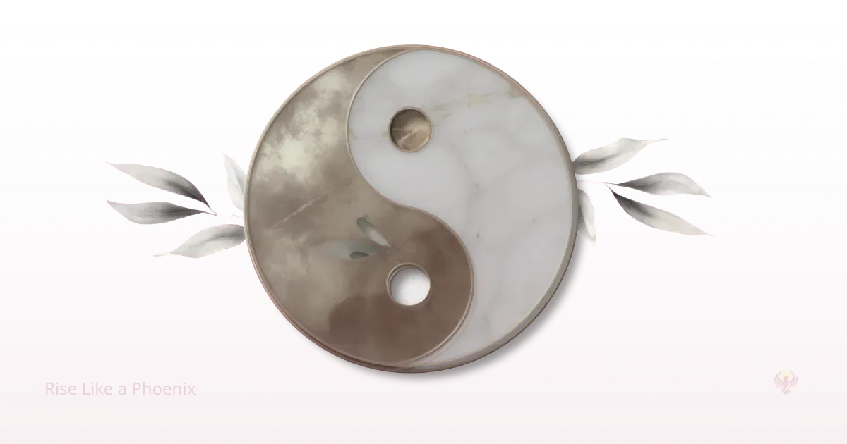 A yin-yang symbol in gold and white tones, representing balance and symbolic meaning during emotional and spiritual awakening.