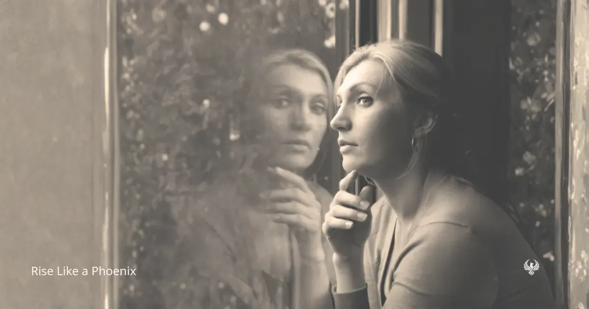 A woman beside a window with her reflection, symbolizing attraction, attachment, love, projection, and inner discernment.