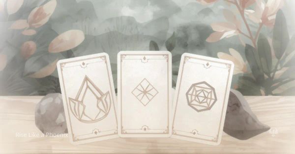 Minimal tarot cards displayed in soft natural light, representing symbolic imagery and universal patterns.