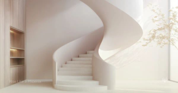Softly lit curved staircase in a calm interior, symbolizing gradual accumulation and the body's long-term response to stress.
