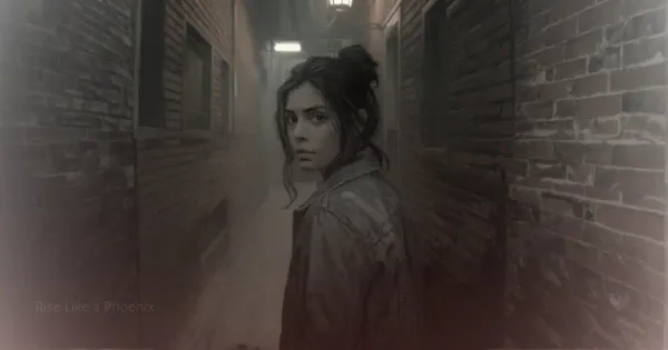 A person standing in a narrow alley, looking back over their shoulder with a quiet, uncertain expression, reflecting emotional intensity and attention during spiritual awakening.