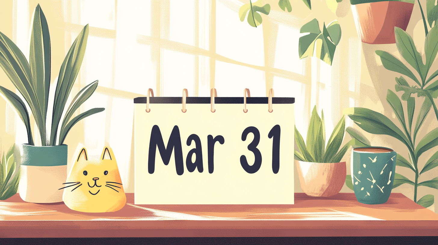 A day planner on a desk. "Mar 31" is written on it.
