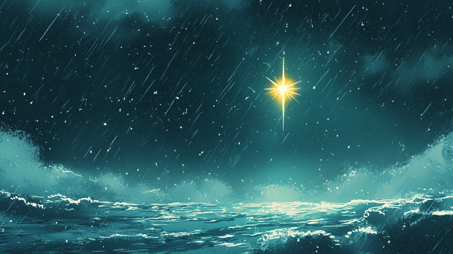 The north star shining in a stormy sky.