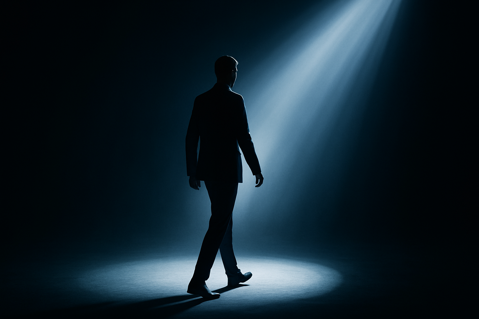 A person walking into the spotlight.