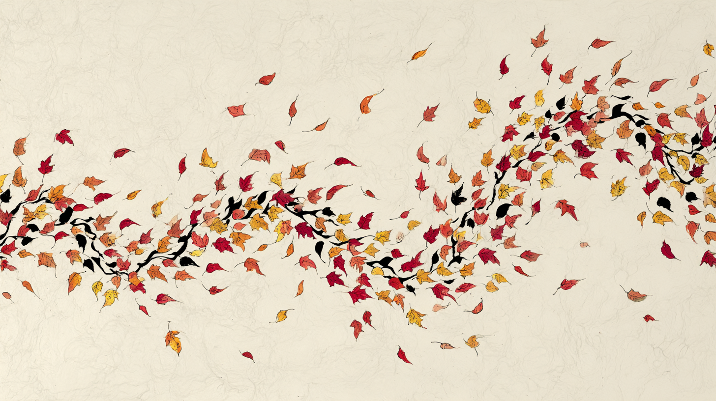 Fall leaves blowing across a cream background.