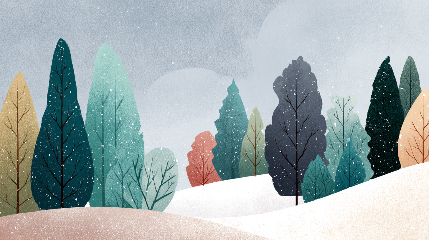 Illustration of trees in snow.