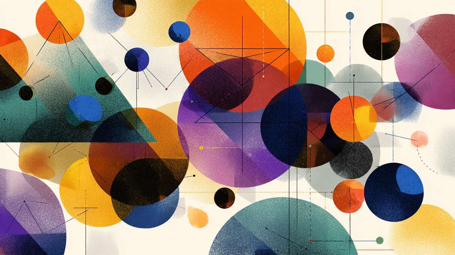 A series of interconnected multicolored circles and lines.