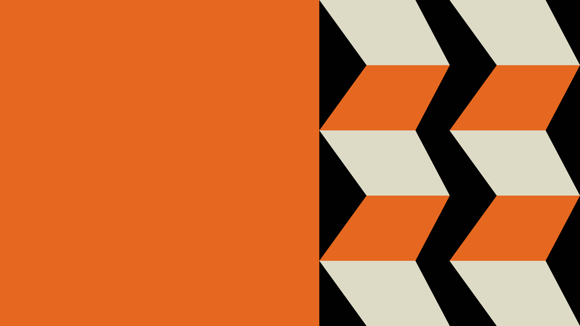 geometrical shapes in orange, black, and beige