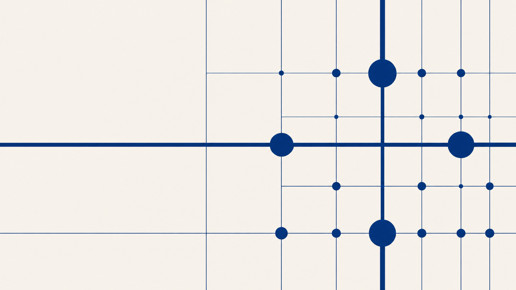 Blue grid pattern with dots and nodes.
