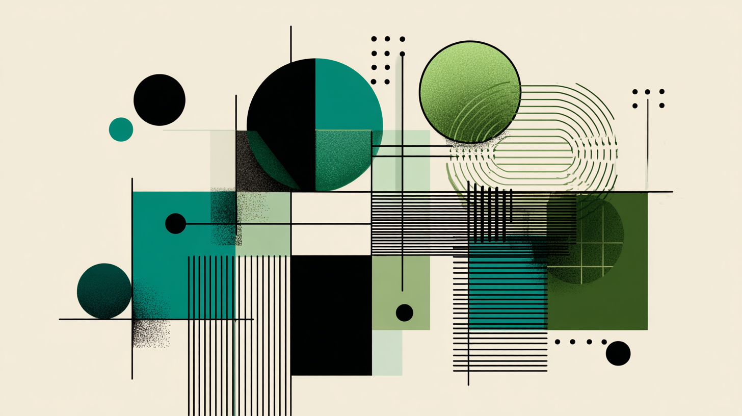 Interconnected green and black dots, lines, and circles. 