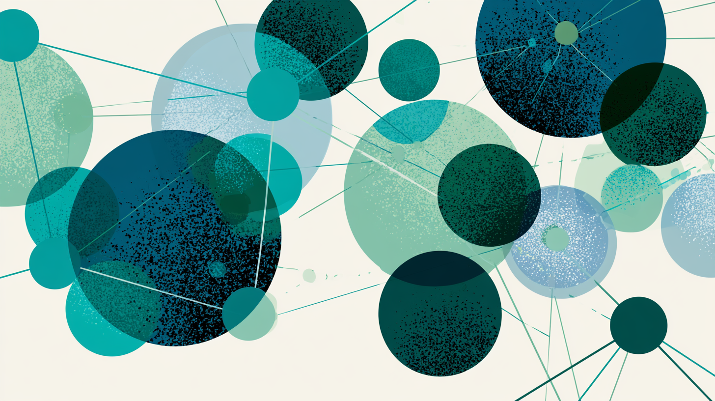 abstract blue, green, and navy circles and lines