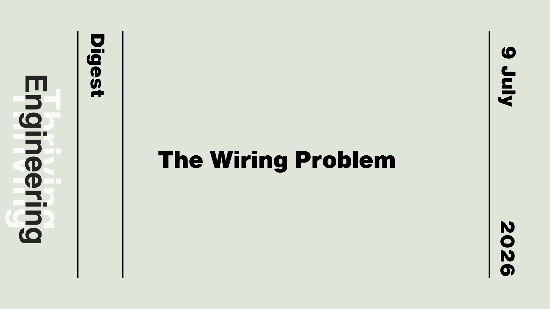 Light green graphic reading “The Wiring Problem” with “Thriving in Engineering Digest” and the date 9 July 2026.