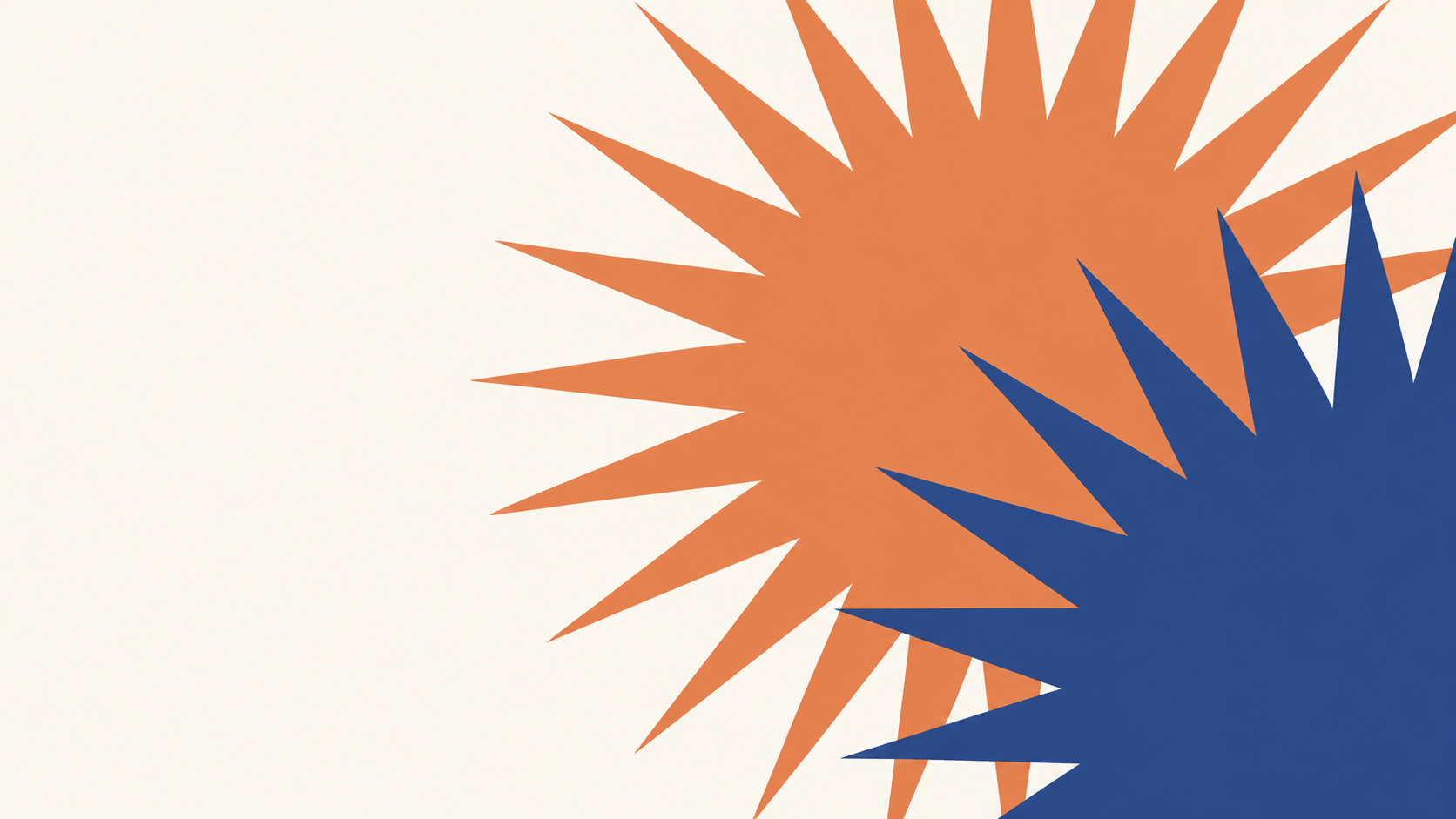 Two clashing starbursts, one orange and one navy blue, overlap on a cream background, illustrating conflict resolution for engineering managers navigating team tension.