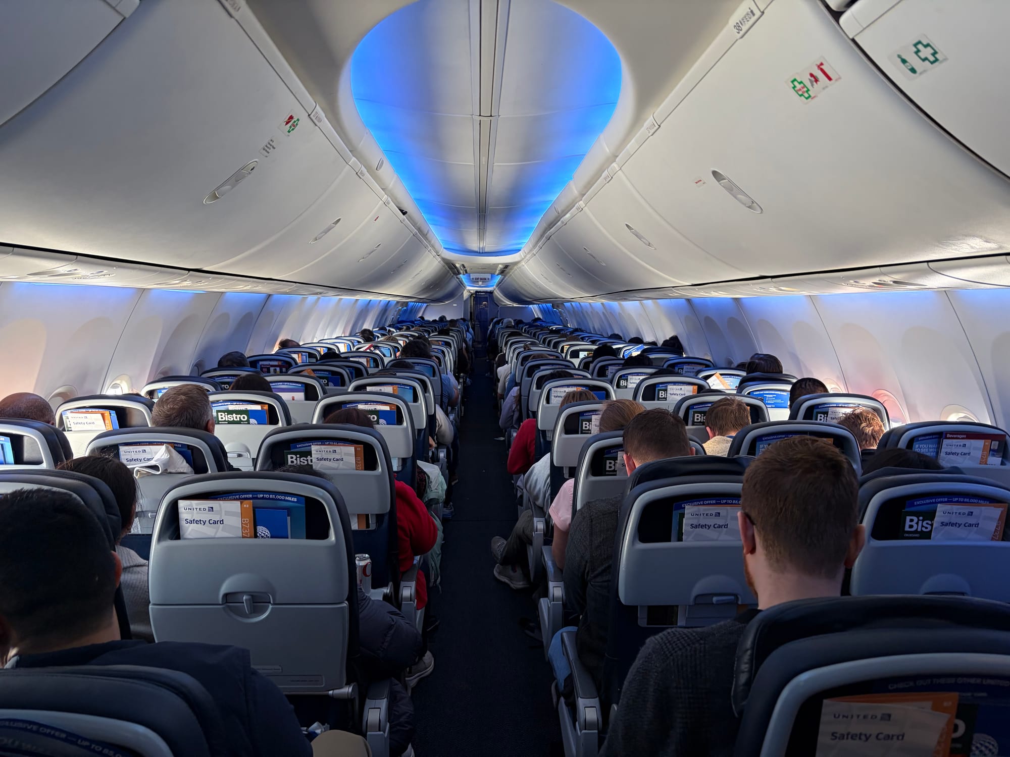 Economy cabin on the rebooked Houston to Los Angeles flight