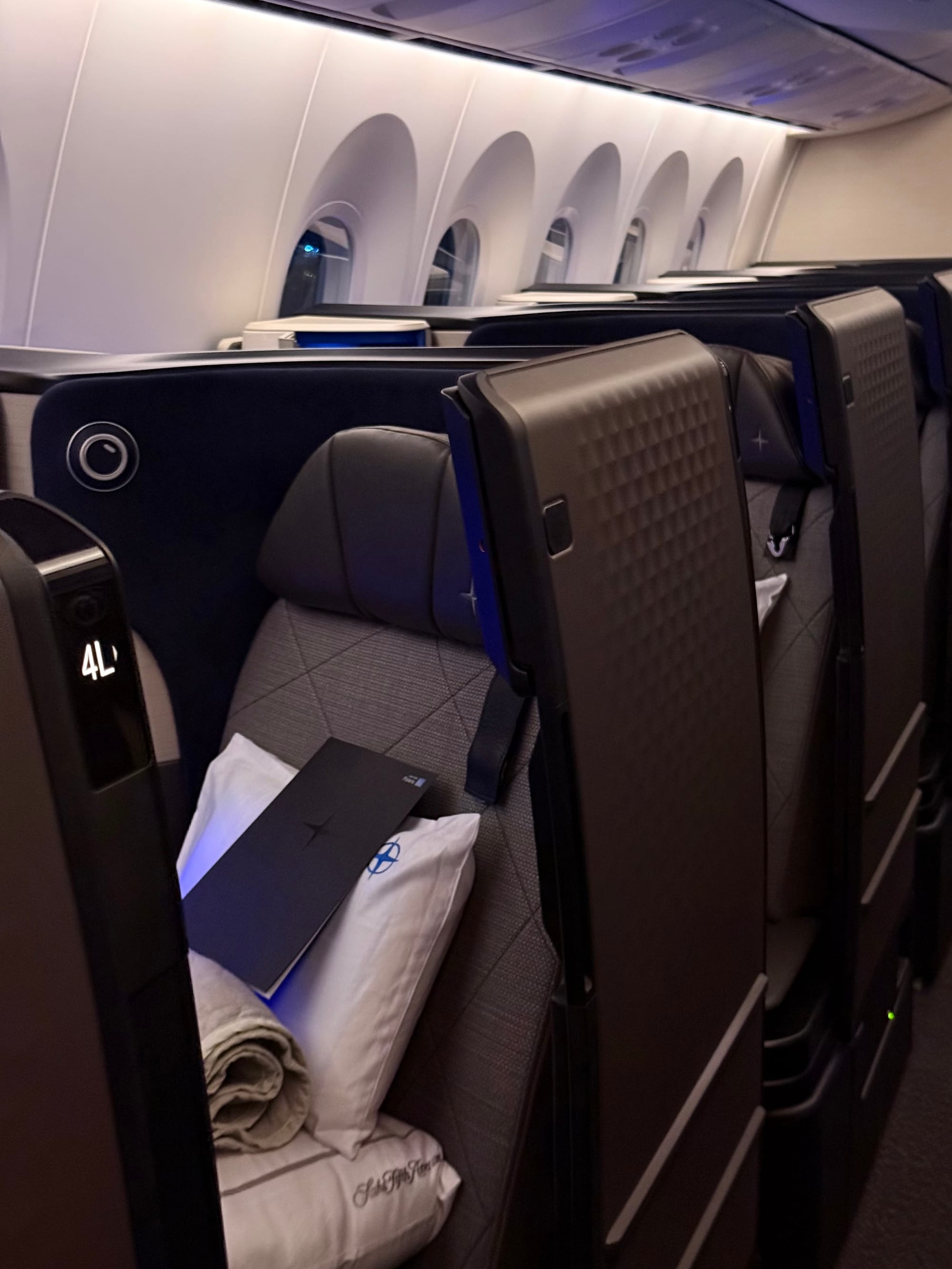 United Polaris 2.0 business class on the Boeing 787-9, UA1 San Francisco to Singapore: quilted suite shell detail