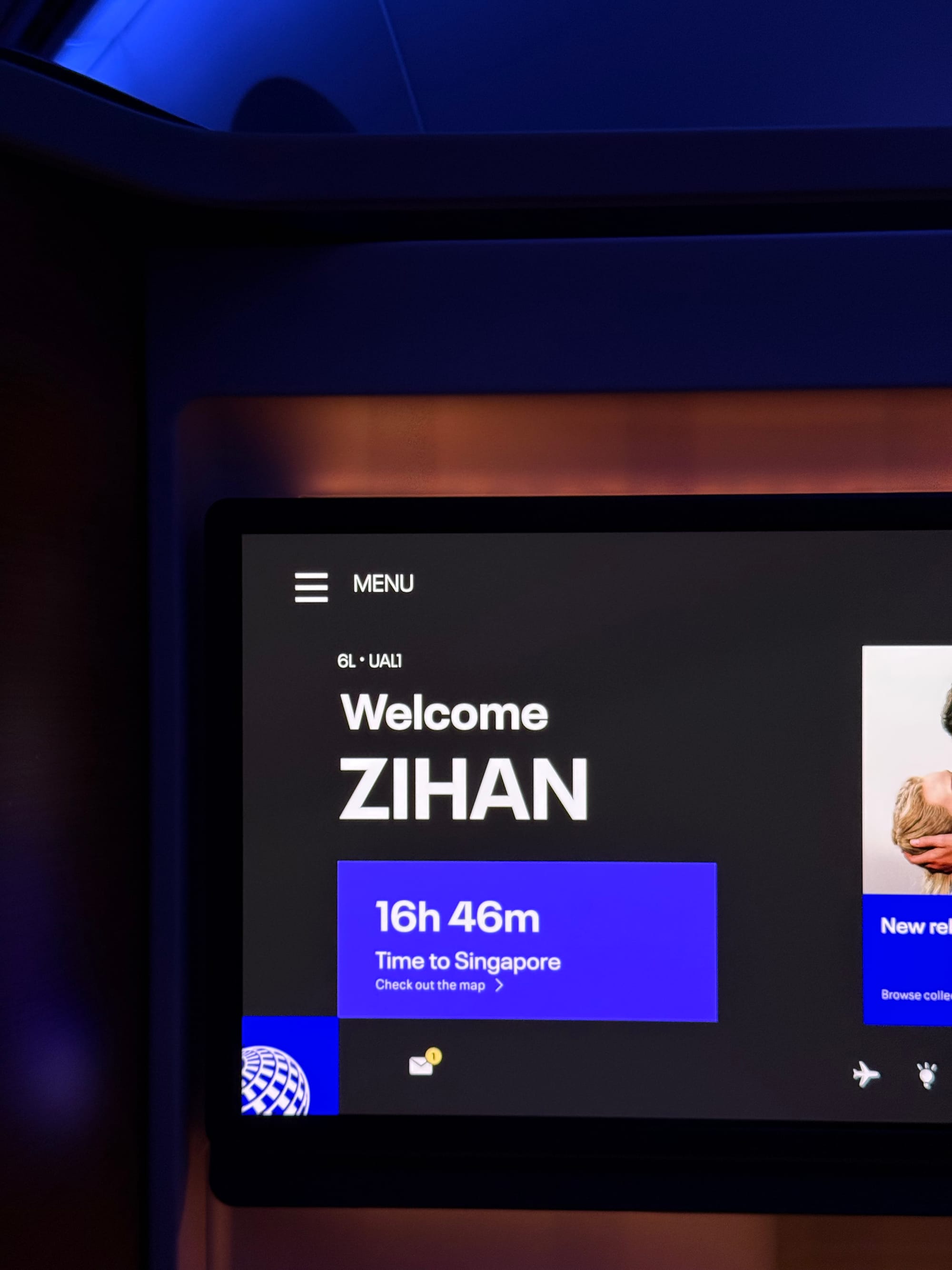 Personalized welcome screen on United Polaris 2.0