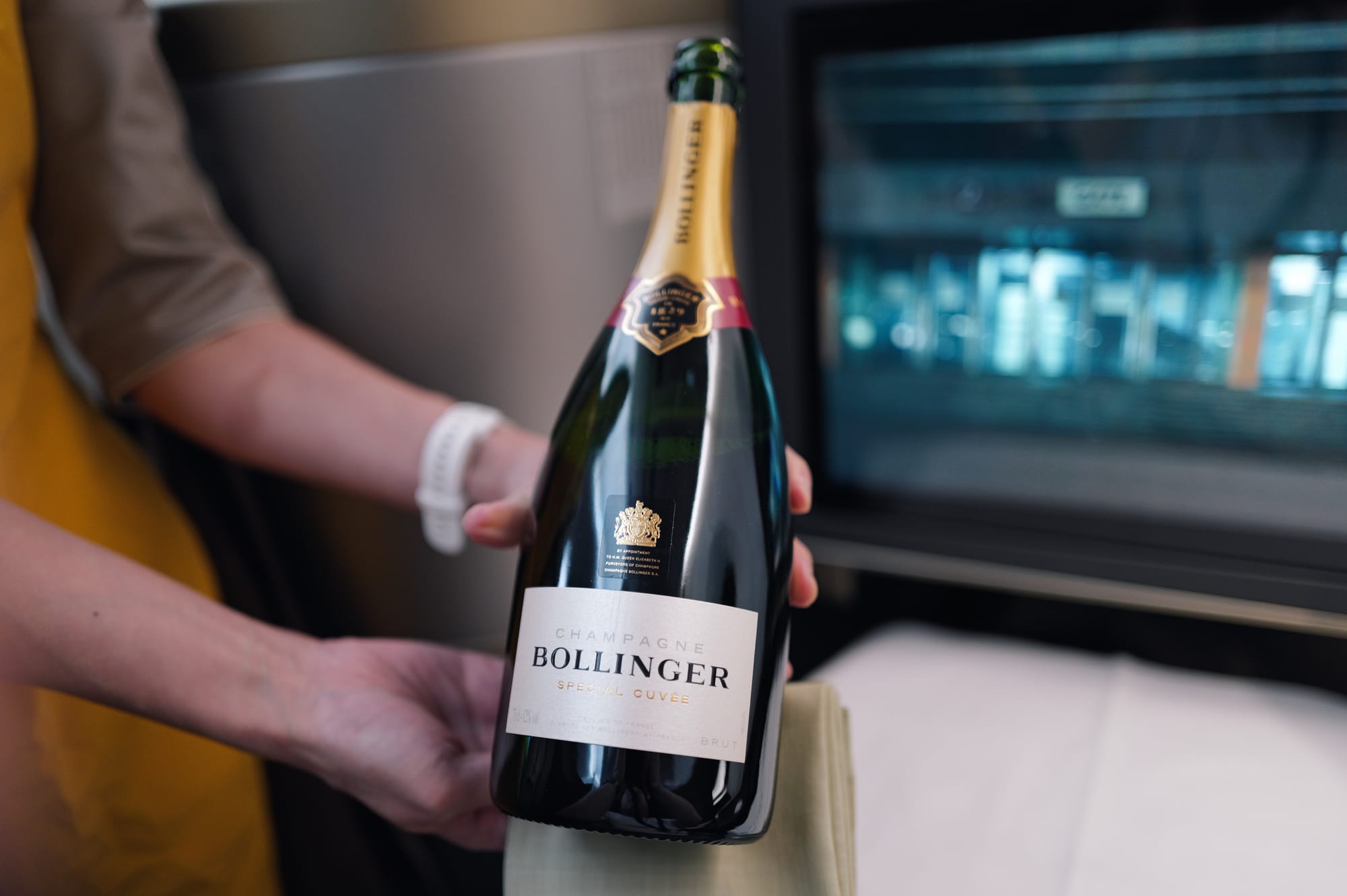 Bollinger Special Cuvee champagne poured in STARLUX A350 business class