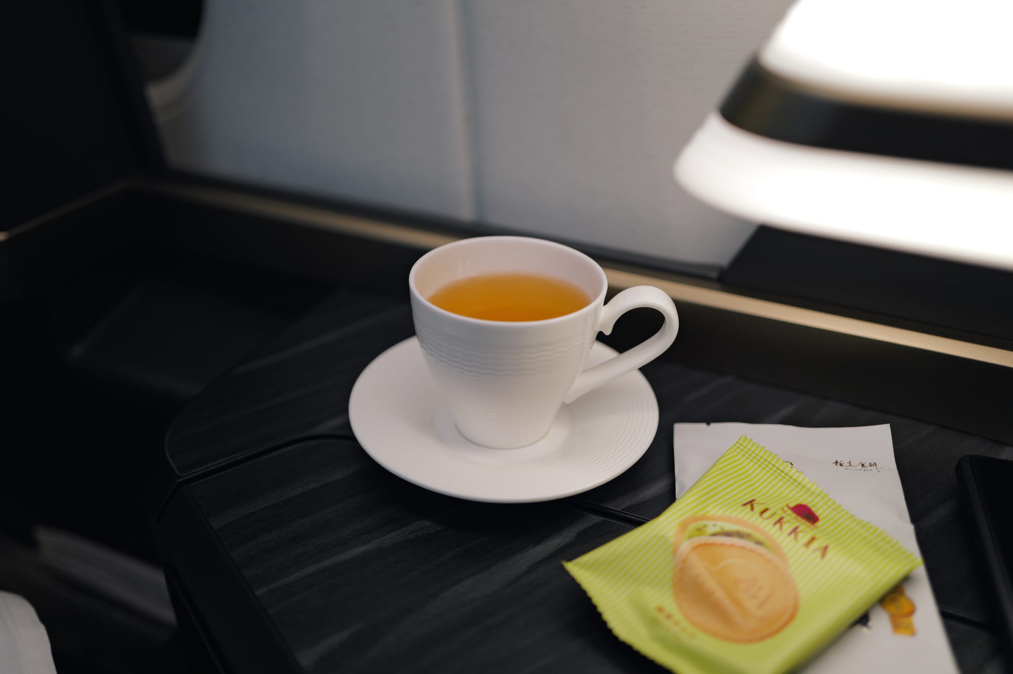 Morning tea and a yuzu sweet in STARLUX business class