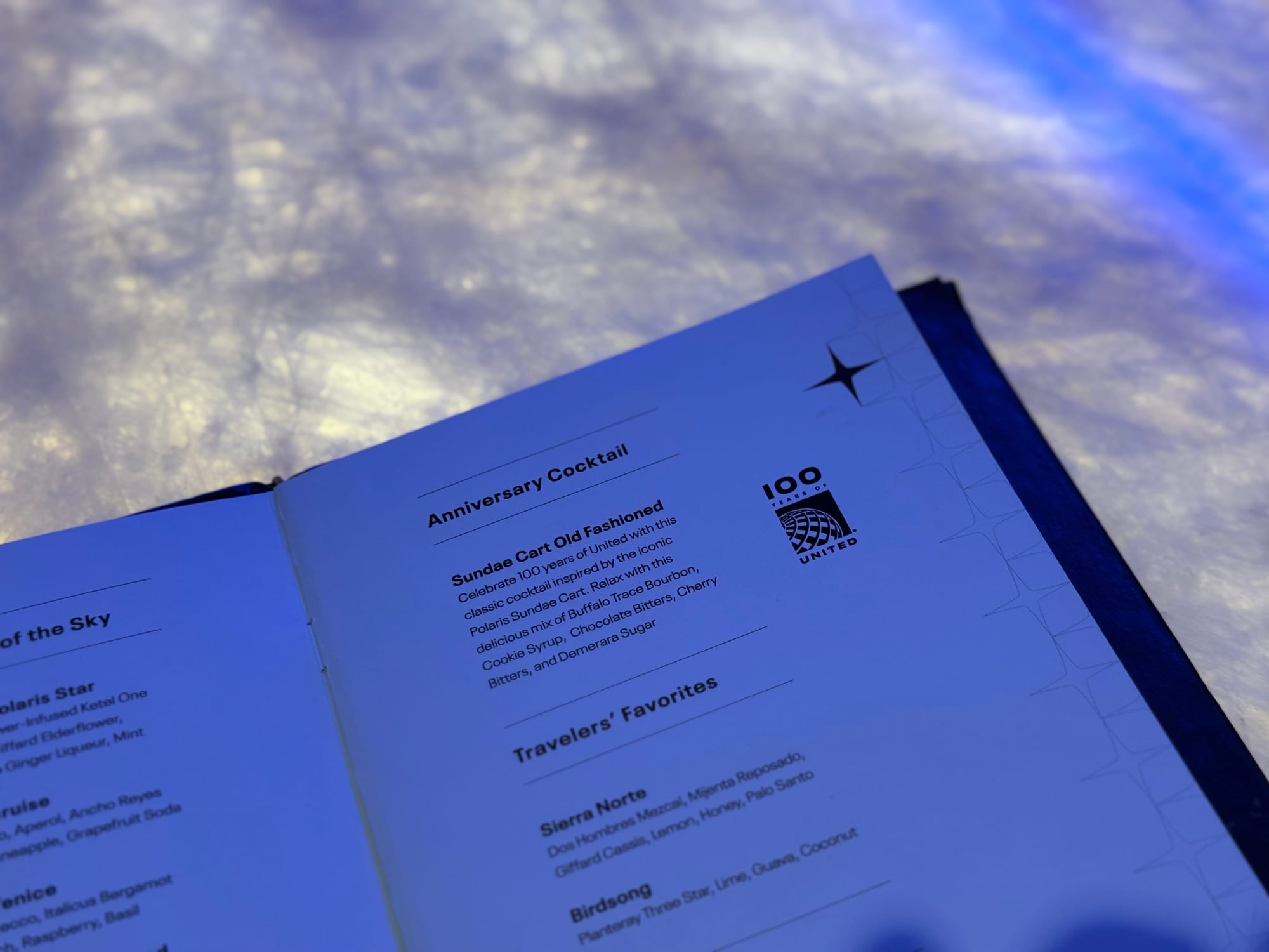United 100th anniversary cocktail menu