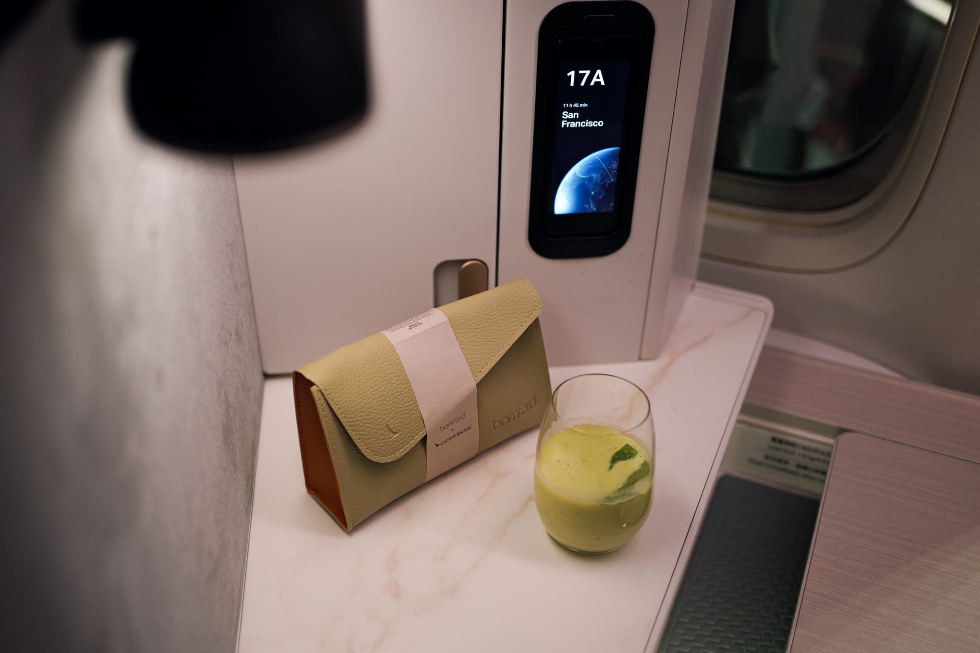 Cathay Delight welcome drink and Bamford amenity kit in the Aria Suite