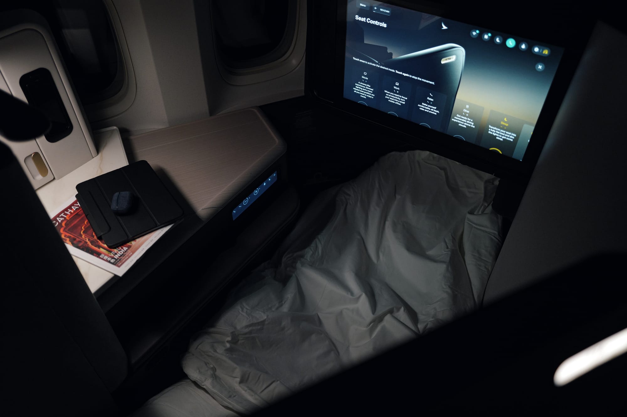 Bamford turndown bedding in the Cathay Pacific Aria Suite
