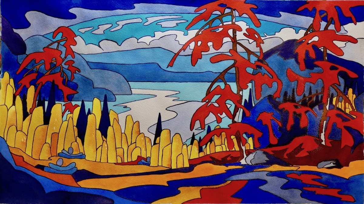 Barry Dicks — “When the Red Trees Dance”, Watercolour with India Ink