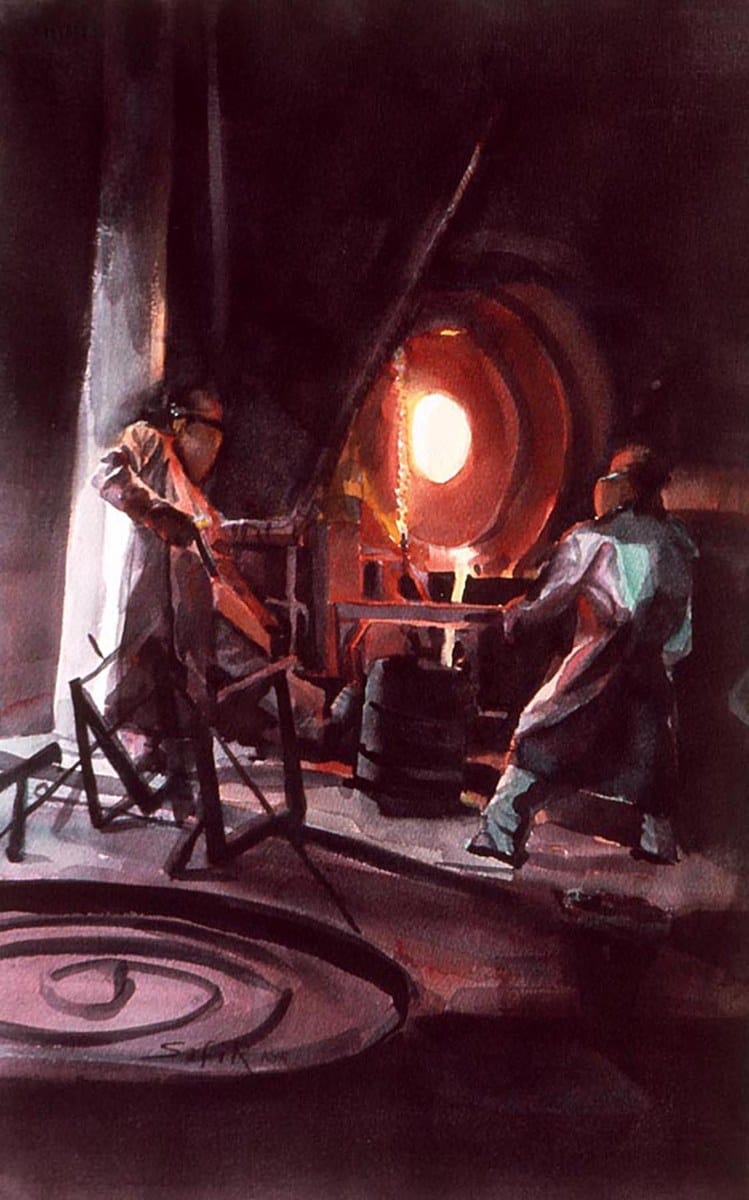 Patricia Safir — “The Pouring, Shidoni Foundry”, Watercolor