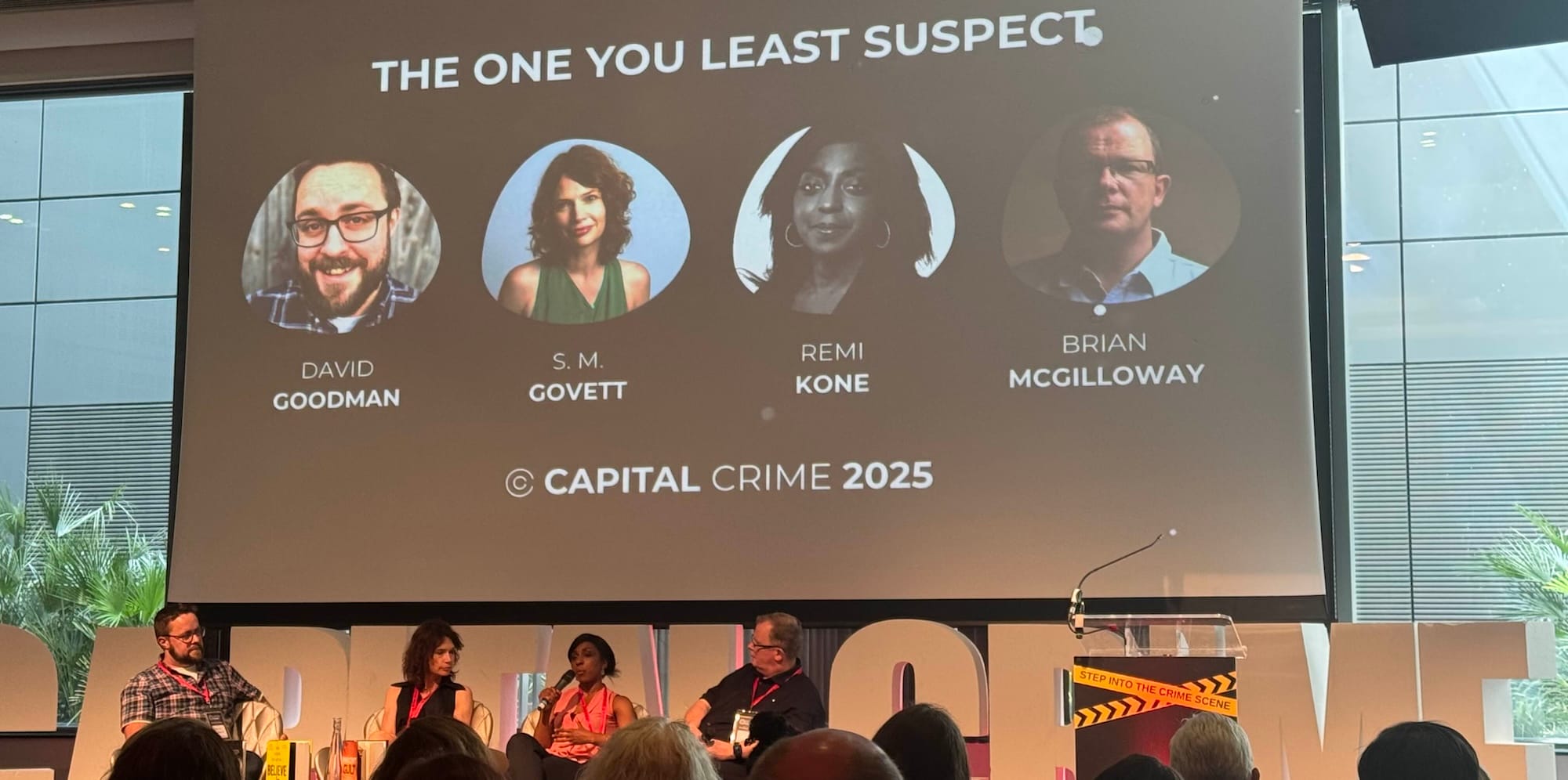 Me on stage at Capital Crime with the panelists named above