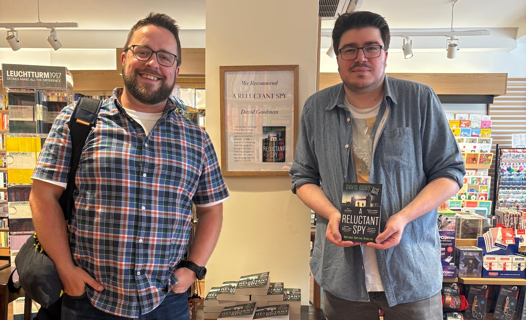 Myself and Andreas from Wimbledon Waterstones in front of a display of my book