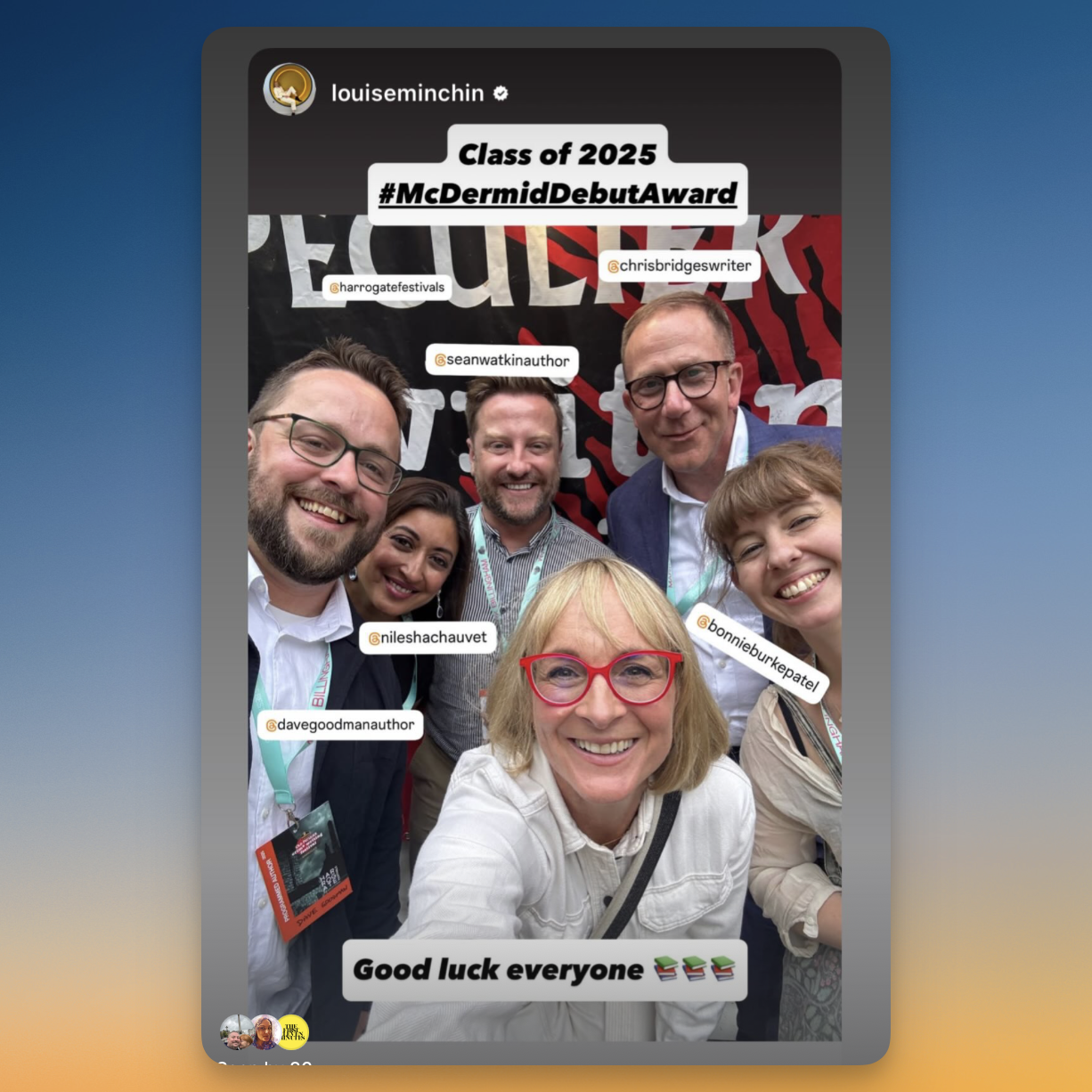 Me and the other five shortlisters - Nilesha Chauvet, Sean Watkin, Chris Bridges, Bonnie Burke-Patel and Louise Minchin