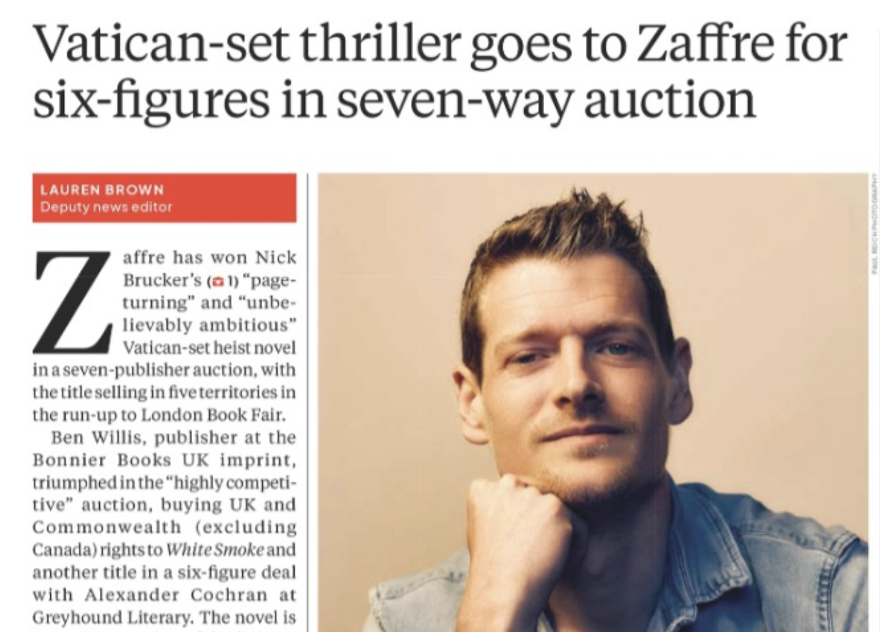 The opening paragraphs of Nick's announcement in the bookseller, for a seven way auction and five additional territories