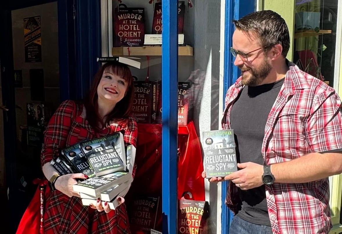 Myself and Alessandra outside Criminally Good Books, with a silly number of our books