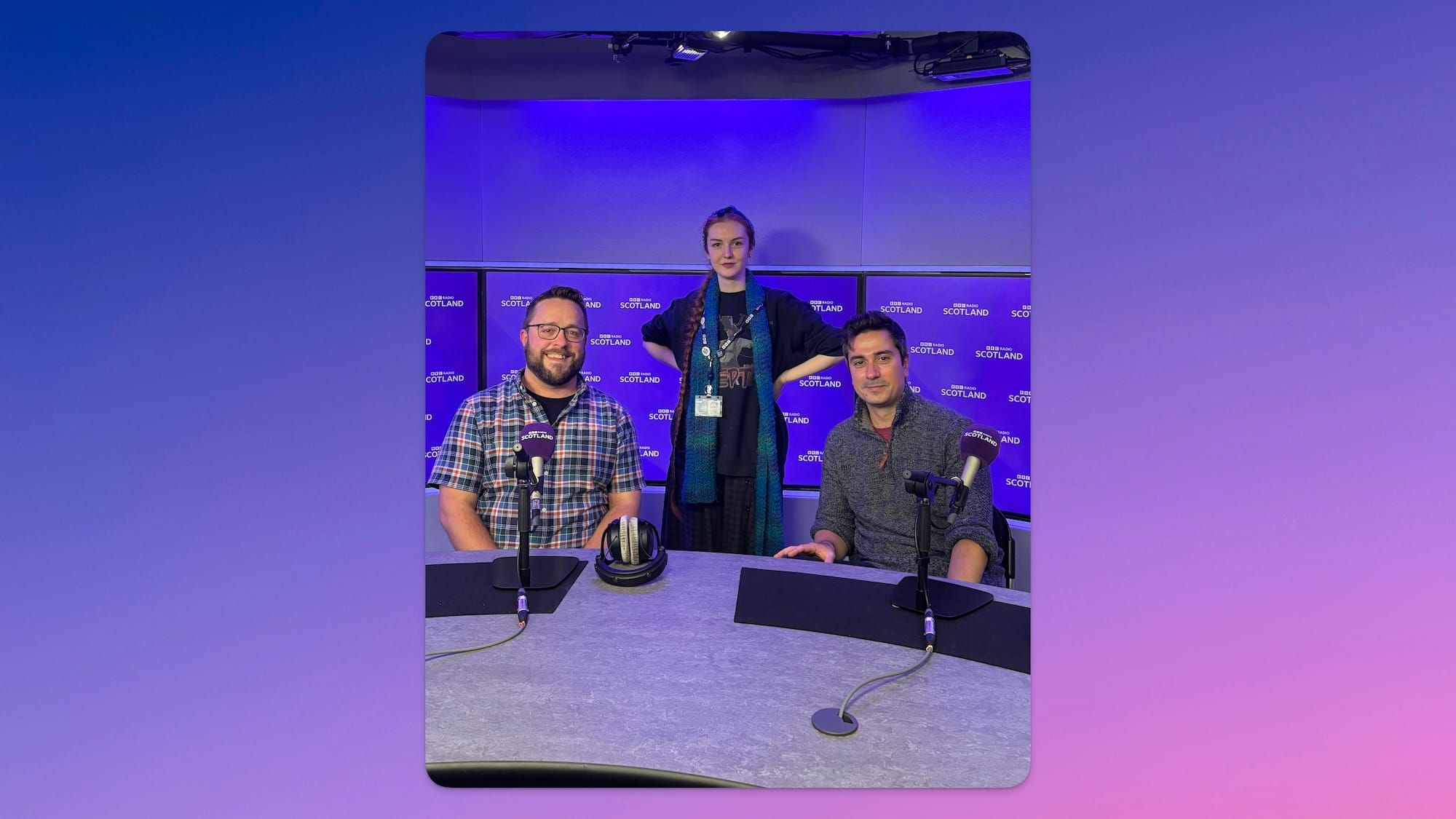 Myself, Len Pennie and Tariq Ashkanani in the BBC Radio Scotland studio
