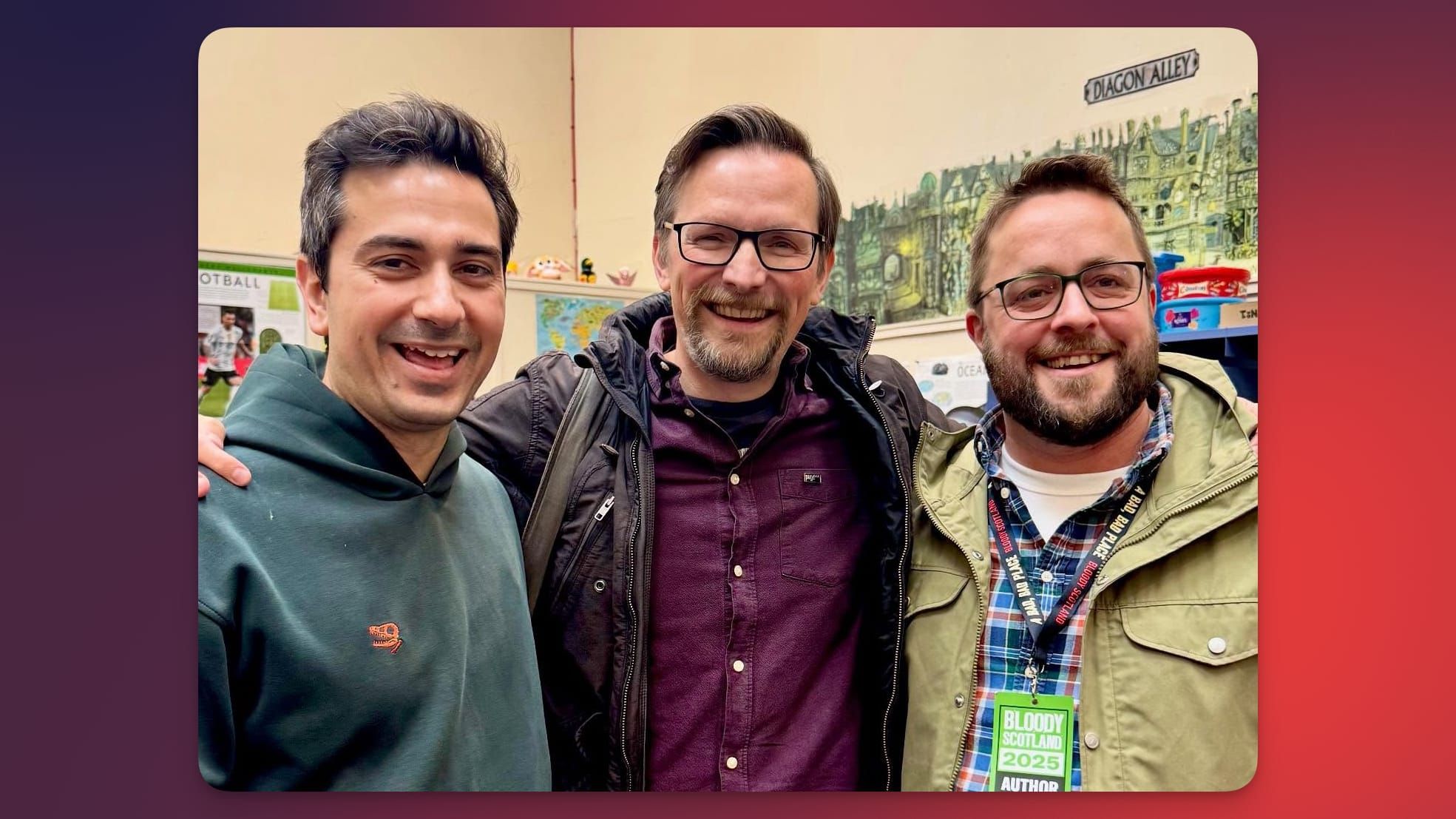 Tariq Ashkanani, Marco Rinaldi and me at Stirling Central Library 