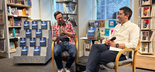 Authors Marco Rinaldi and Tariq Ashkanani in conversation at the launch for THE MIDNIGHT KING