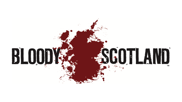 The words 'Bloody Scotland' with a blood spatter patten in the centre in the shape of Scotland