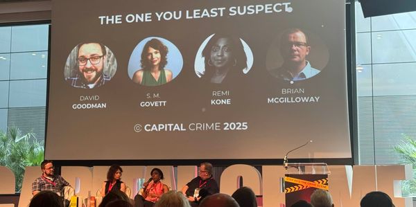 Me on stage at Capital Crime with Sarah Govett, Remi Kone and Brian McGilloway