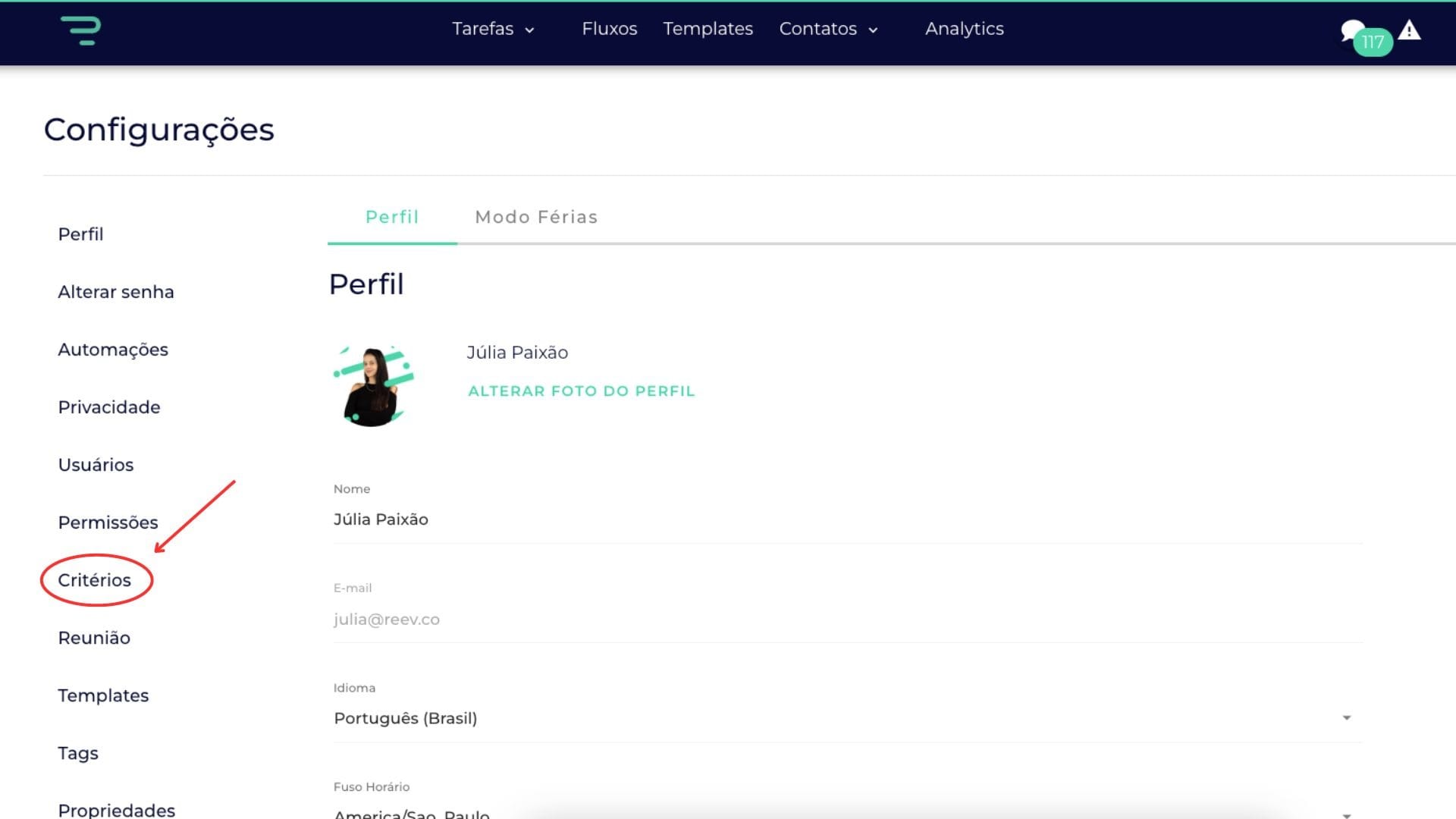 Como encontrar a tela para configuração dos critérios de qualificação no Reev