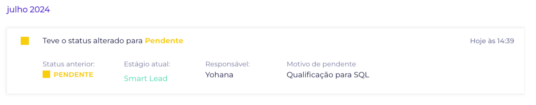 Critérios de Qualificação: Motivo de Pendente