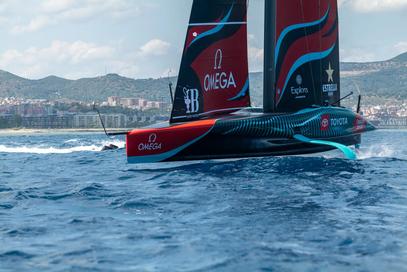 Emirates Team New Zealand AC75 sails in Barcelona for first time