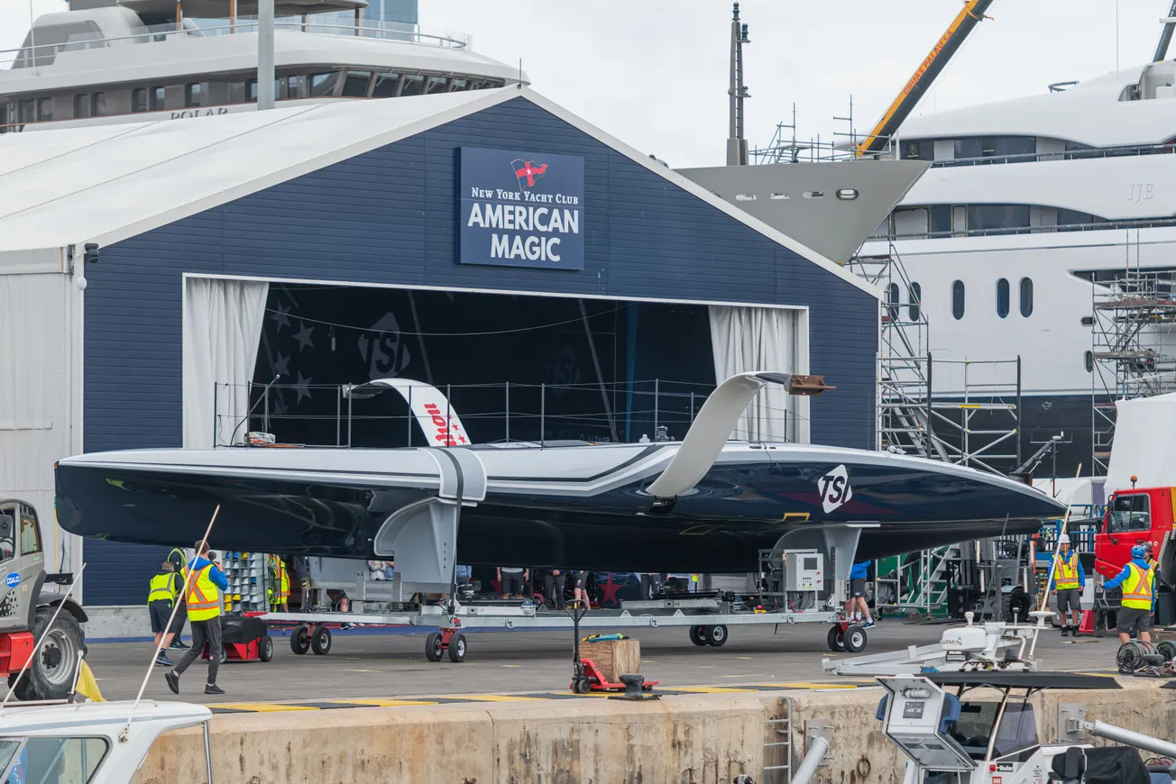 First images as American Magic's AC75 uncloaked in Barcelona